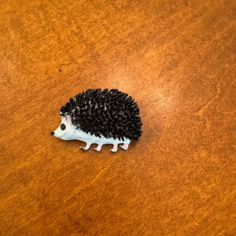Adorable Black and White Hedgehog Brooch